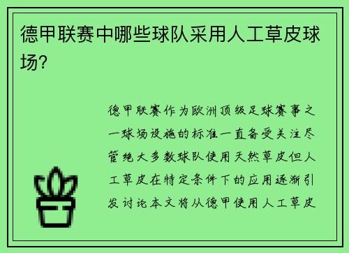 德甲联赛中哪些球队采用人工草皮球场？